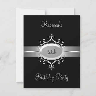 Invitación Joya de plata negra Cumpleaños elegante 21