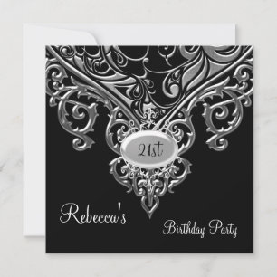 Invitación Joya de plata negra ornamentada Cumpleaños elegant
