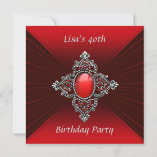 Invitación Joya de Terciopelo Rojo 40 años Fiesta