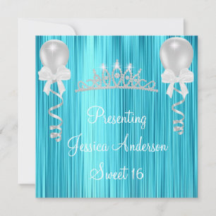 Invitación Joya dulce Tiara formal de 16 color blanco azul