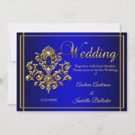 Invitación Joya Elegante Boda Azul Real Oro