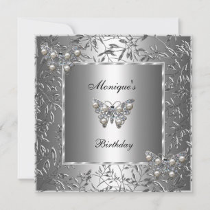 Invitación Joya elegante de cumpleaños mariposa floral platea