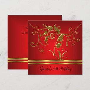 Invitación Joya floral roja dorada negra Cumpleaños 50