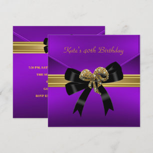 Invitación Joya Negra Real Rica Cumpleaños 40 Morado Dorado