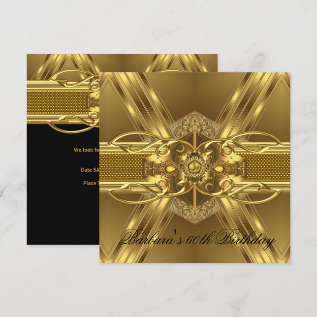 Invitación Joya Ornata de Oro y Negro Cumpleaños 60 (Anverso / Reverso)