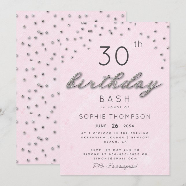 Invitación Joyas de moda Purpurina de espuma rosa Fiesta de c (Anverso / Reverso)