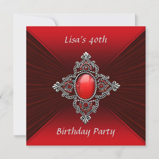 Invitación Joyas de terciopelo rojo 40.ª Fiesta de cumpleaños (Anverso)