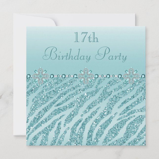 Invitación Joyas impresas trullo y cumpleaños del purpurina (Anverso)