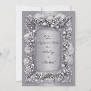 Invitación joyas metálicas perlas brillantes lámina de plata 