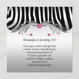 Invitación Joyas rosadas de 16 dorados Zebra negra FAUX