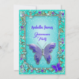 Invitación joyas turquesa azul violeta mariposas