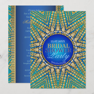Invitación Joyería Bohemia Teal Perlas Doradas Regadera Nupci