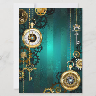 Invitación Joyería Steampunk Reloj en un Fondo Verde