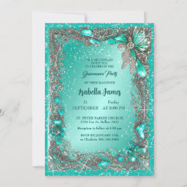 Invitación joyería turquesa de plata elegante mis 15 años