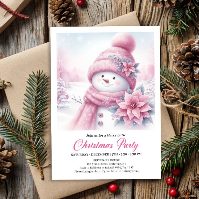 Invitación Joyful Coquette Snowman Editable Christmas Invite  (Joyful Coquette Snowman Editable Christmas Invite Download)