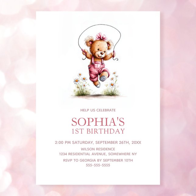 Invitación Joyful Girl Teddy Bear 1st Birthday (Subido por el creador)