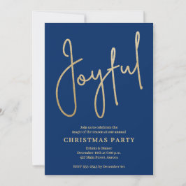 Invitación JOYFUL Gold Faux Foil on Blue Christmas Party