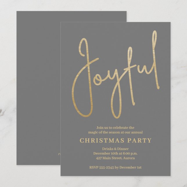 Invitación JOYFUL Gold Faux Foil on Green Christmas Party (Anverso / Reverso)
