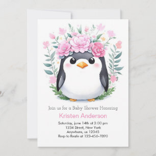 Invitación Joyful Watercolor Pingüino Chica Baby Shower