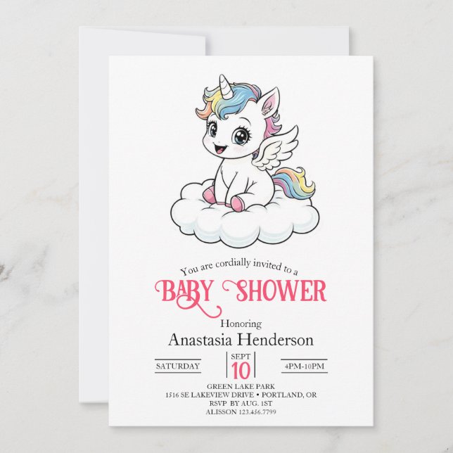 Invitación Joyful Whimsy Unicorn Baby Shower (Anverso)