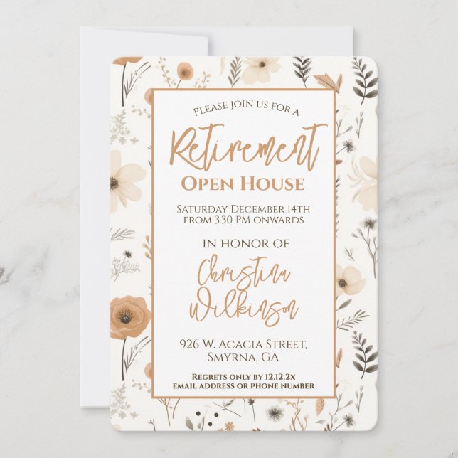 Invitación Jubilación Casa Abierta Fiesta Boho Floral (Anverso)