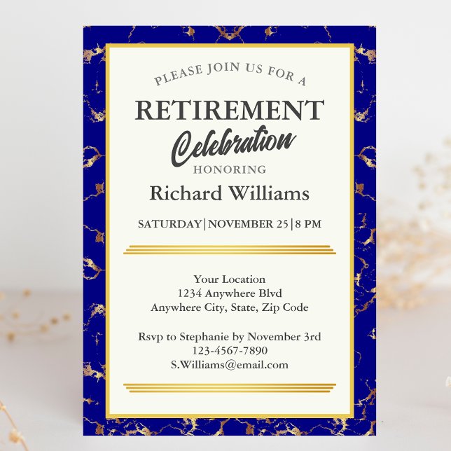 Invitación Jubilación Celebración Formal de Mármol de Oro Azu (Subido por el creador)