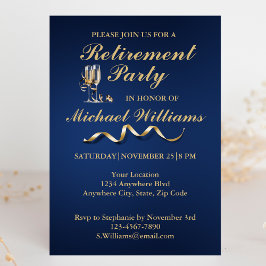 Invitación Jubilación Clásica Formal Vidrio de Champagne Azul