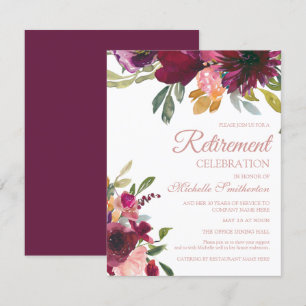 Invitación Jubilación con elegante escritura floral en rosa p