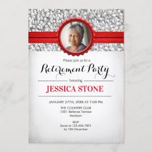 Invitación Jubilación con foto - Blanco Plata Rojo