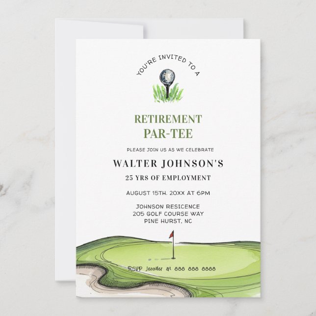 Invitación Jubilación con tema de golf PAR- TEE  (Anverso)