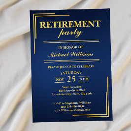 Invitación Jubilación Corporativa Elegante Azul Oro