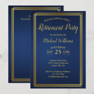 Invitación Jubilación Corporativa Elegante Blue Gold