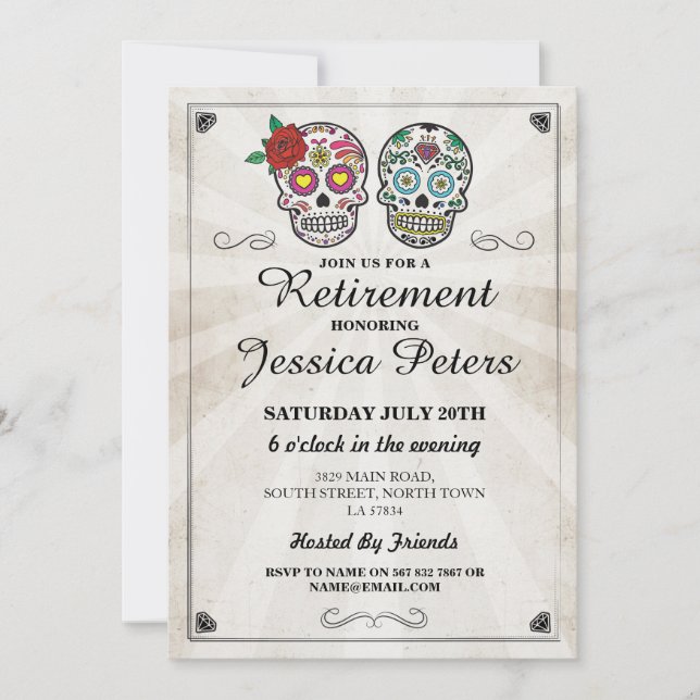 Invitación Jubilación Cumpleaños Calaveras de azúcar invitan  (Anverso)