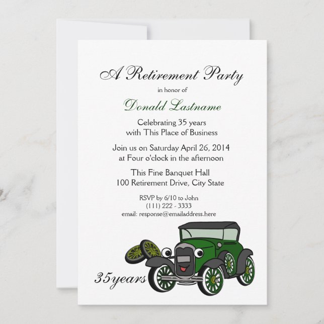 Invitación Jubilación de autos antiguos (Anverso)