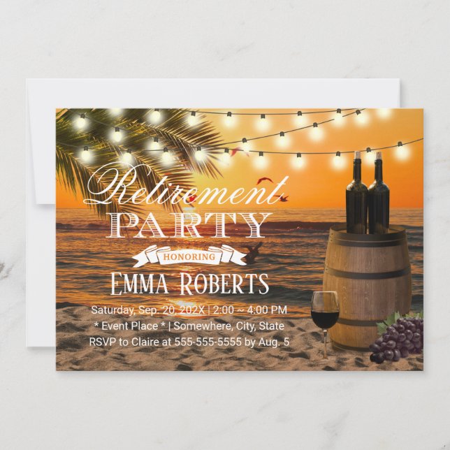 Invitación Jubilación de barril de vino de Palm Beach Tropica (Anverso)