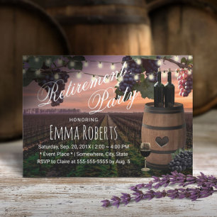 Invitación Jubilación de barril de vino rústico de viña
