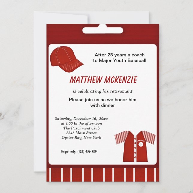 Invitación Jubilación de béisbol (Anverso)