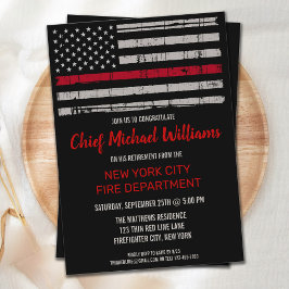 Invitación Jubilación de bombero con bandera roja delgada
