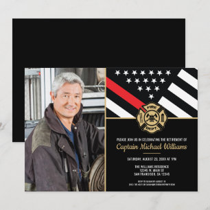 Invitación Jubilación de bombero de la bandera roja de la fot
