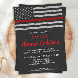 Invitación Jubilación de bombero de la línea roja delgada