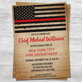 Invitación Jubilación de bombero de línea roja delgada