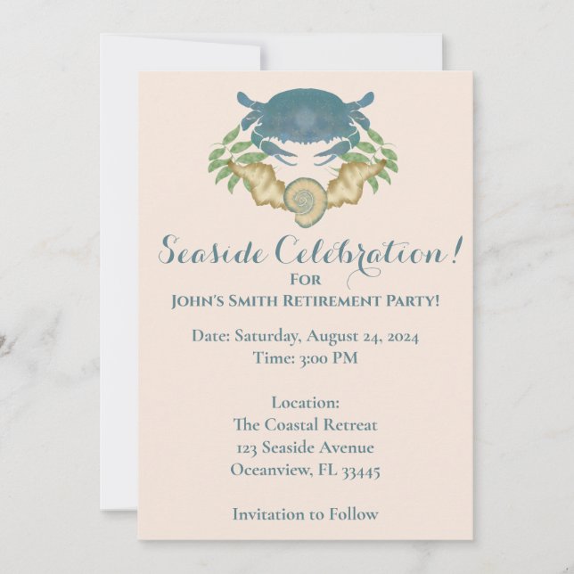 Invitación Jubilación de cangrejo azul acuarela Guardar fecha (Anverso)