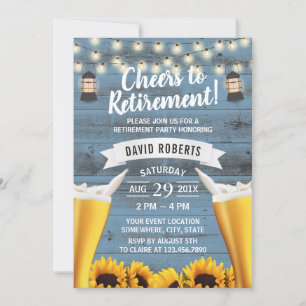 Invitación Jubilación de cerveza de girasol y linterna azul t
