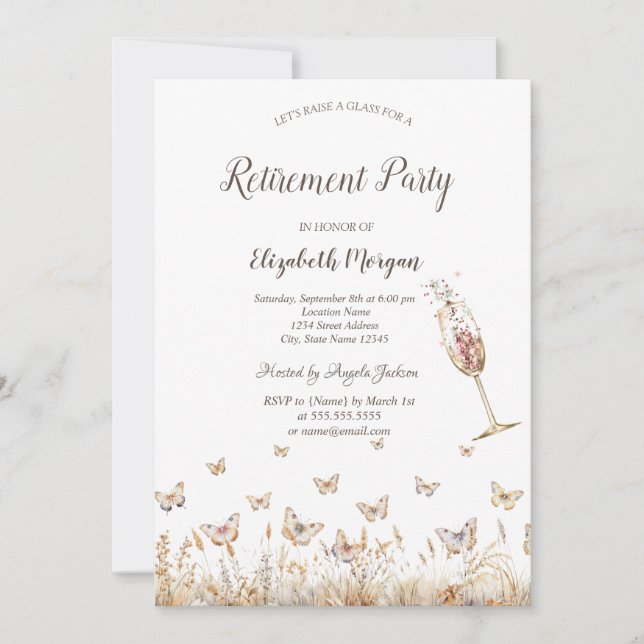 Invitación Jubilación de cristales de mariposas Watercolor Me (Anverso)
