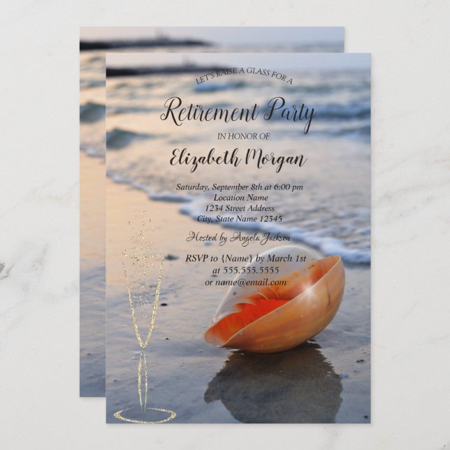 Invitación Jubilación de cristales de vino de mariscos de pla (Anverso / Reverso)