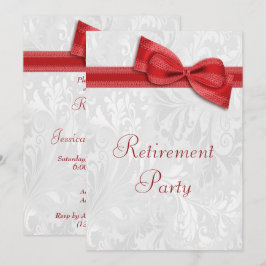 Invitación Jubilación de Damasco Rojo y Faux Bow