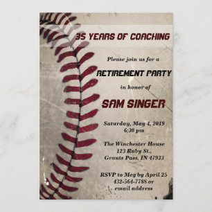 Invitación Jubilación de entrenador de béisbol de Grunge Vint