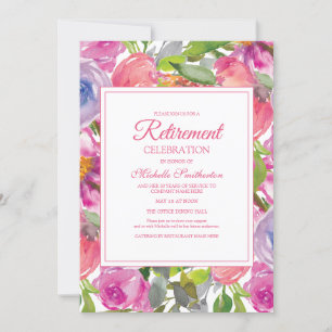 Invitación Jubilación de Flor Silvestre Acuarela Rosa Púrpura