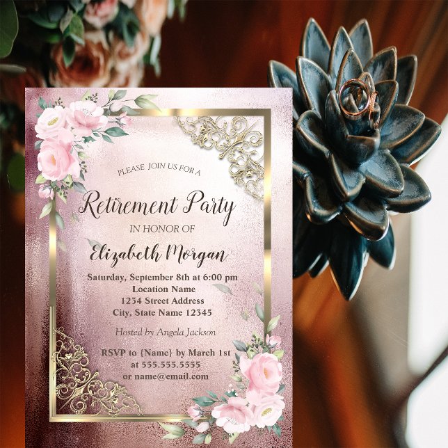 Invitación Jubilación de flores en marco dorado (Subido por el creador)