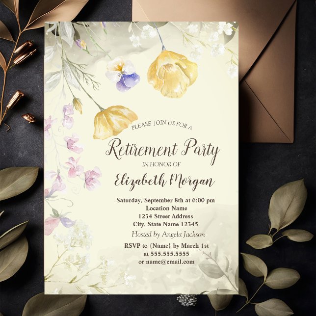 Invitación Jubilación de flores silvestres de acuarela elegan (Subido por el creador)